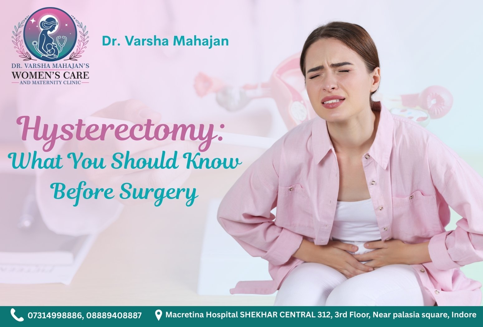 Hysterectomy awareness banner by Dr. Varsha Mahajan explaining what women should know before hysterectomy surgery